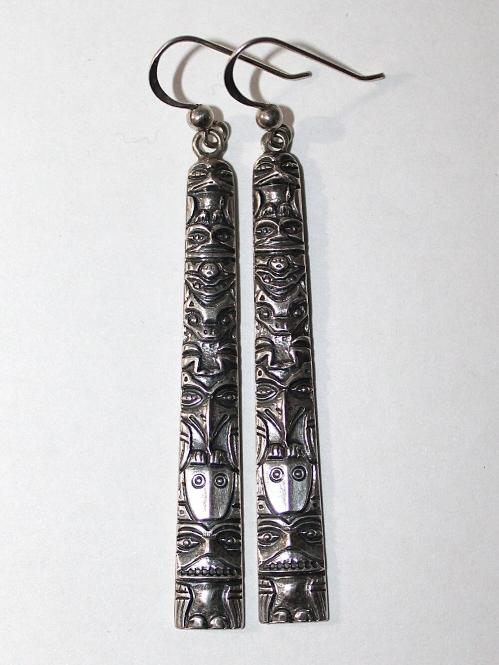 Vintage Sterling Silver Totem Pole Earrings